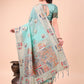 Shree Shyam Fashion Sky Blue Linen Saree with Multicolor Weaving & Zari Pallu - Elegant & Lightweight for Everyday Grace
