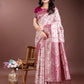Shree Shyam Fashion Graceful Cream & Pink Linen Cotton Saree with Rich Zari Pallu - A Touch of Royal Comfort