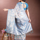 Shree Shyam Fashion Graceful Cream & Sky Blue Linen Cotton Saree with Rich Zari Pallu - A Touch of Royal Comfort