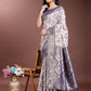 Shree Shyam Fashion Graceful Cream & Navy Blue Linen Cotton Saree with Rich Zari Pallu - A Touch of Royal Comfort