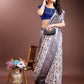Shree Shyam Fashion Graceful Cream & Navy Blue Linen Cotton Saree with Rich Zari Pallu - A Touch of Royal Comfort