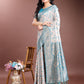 Shree Shyam Fashion Graceful Cream & Sea Green Linen Cotton Saree with Rich Zari Pallu - A Touch of Royal Comfort