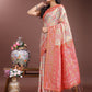 Shree Shyam Fashion Graceful Beige & Coral Linen Cotton Saree - Lightweight Elegance for Modern Women