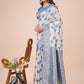 Shree Shyam Fashion Elegant Off-White & Sky Blue Linen Cotton Saree with Zari Woven Border and Pallu - Soft Lightweight Saree for Daily,Festive & Office Wear
