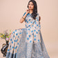 Shree Shyam Fashion Elegant Off-White & Sky Blue Linen Cotton Saree with Zari Woven Border and Pallu - Soft Lightweight Saree for Daily,Festive & Office Wear