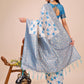 Shree Shyam Fashion Elegant Off-White & Sky Blue Linen Cotton Saree with Zari Woven Border and Pallu - Soft Lightweight Saree for Daily,Festive & Office Wear