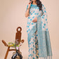 Shree Shyam Fashion Elegant Off-White & Teal Linen Cotton Saree with Zari Woven Border and Pallu - Soft Lightweight Saree for Daily,Festive & Office Wear