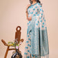 Shree Shyam Fashion Elegant Off-White & Teal Linen Cotton Saree with Zari Woven Border and Pallu - Soft Lightweight Saree for Daily,Festive & Office Wear