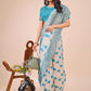 Shree Shyam Fashion Elegant Off-White & Teal Linen Cotton Saree with Zari Woven Border and Pallu - Soft Lightweight Saree for Daily,Festive & Office Wear
