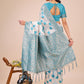 Shree Shyam Fashion Elegant Off-White & Teal Linen Cotton Saree with Zari Woven Border and Pallu - Soft Lightweight Saree for Daily,Festive & Office Wear