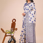 Shree Shyam Fashion Elegant Off-White & Blue Linen Cotton Saree with Zari Woven Border and Pallu - Soft Lightweight Saree for Daily,Festive & Office Wear