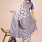 Shree Shyam Fashion Elegant Off-White & Blue Linen Cotton Saree with Zari Woven Border and Pallu - Soft Lightweight Saree for Daily,Festive & Office Wear