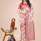 Shree Shyam Fashion Elegant Off-White & Maroon Linen Cotton Saree with Zari Woven Border and Pallu - Soft Lightweight Saree for Daily,Festive & Office Wear