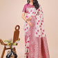 Shree Shyam Fashion Elegant Off-White & Magenta Linen Cotton Saree with Zari Woven Border and Pallu - Soft Lightweight Saree for Daily,Festive & Office Wear