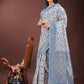 Shree Shyam Fashion Sky Blue Linen Saree with Rich Woven Zari Work - Elegant Ethnic Saree for Festive & Office Wear