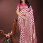 Shree Shyam Fashion Elegant Pink & Cream Linen Saree with Geometric Design and Zari Border - Festive & Party Wear