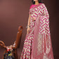 Shree Shyam Fashion Elegant Pink & Cream Linen Saree with Geometric Design and Zari Border - Festive & Party Wear