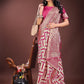 Shree Shyam Fashion Elegant Pink & Cream Linen Saree with Geometric Design and Zari Border - Festive & Party Wear