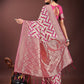 Shree Shyam Fashion Elegant Pink & Cream Linen Saree with Geometric Design and Zari Border - Festive & Party Wear