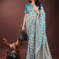 Shree Shyam Fashion Elegant Sea Green & Cream Linen Saree with Geometric Design and Zari Border - Festive & Party Wear