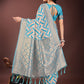 Shree Shyam Fashion Elegant Sea Green & Cream Linen Saree with Geometric Design and Zari Border - Festive & Party Wear