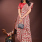 Shree Shyam Fashion Elegant Red & Cream Linen Saree with Geometric Design and Zari Border - Festive & Party Wear