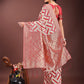 Shree Shyam Fashion Elegant Red & Cream Linen Saree with Geometric Design and Zari Border - Festive & Party Wear