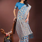 Shree Shyam Fashion Elegant Sky Blue & Cream Linen Saree with Geometric Design and Zari Border - Festive & Party Wear
