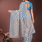 Shree Shyam Fashion Elegant Sky Blue & Cream Linen Saree with Geometric Design and Zari Border - Festive & Party Wear