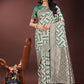 Shree Shyam Fashion Elegant Green & Cream Linen Saree with Geometric Design and Zari Border - Festive & Party Wear