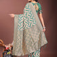 Shree Shyam Fashion Elegant Green & Cream Linen Saree with Geometric Design and Zari Border - Festive & Party Wear