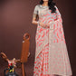 Shree Shyam Fashion Elegant Beige & Coral Linen Saree with Zari Border and Abstract Pattern - Premium Festive & Office Wear