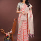 Shree Shyam Fashion Elegant Beige & Coral Linen Saree with Zari Border and Abstract Pattern - Premium Festive & Office Wear
