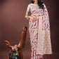 Shree Shyam Fashion Elegant Beige & Coral Linen Saree with Zari Border and Abstract Pattern - Premium Festive & Office Wear