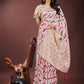 Shree Shyam Fashion Elegant Beige & Coral Linen Saree with Zari Border and Abstract Pattern - Premium Festive & Office Wear