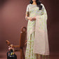 Shree Shyam Fashion Elegant Beige & Coral Linen Saree with Zari Border and Abstract Pattern - Premium Festive & Office Wear