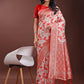 Shree Shyam Fashion Stunning Beige & Red Linen Saree with Floral Print and Rich Zari Pallu - Festive & Traditional Wear