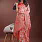 Shree Shyam Fashion Stunning Beige & Red Linen Saree with Floral Print and Rich Zari Pallu - Festive & Traditional Wear