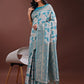 Shree Shyam Fashion Stunning Beige & Sea Green Linen Saree with Floral Print and Rich Zari Pallu - Festive & Traditional Wear