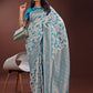 Shree Shyam Fashion Stunning Beige & Sea Green Linen Saree with Floral Print and Rich Zari Pallu - Festive & Traditional Wear