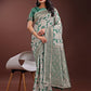 Shree Shyam Fashion Stunning Beige & Green Linen Saree with Floral Print and Rich Zari Pallu - Festive & Traditional Wear