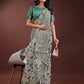 Shree Shyam Fashion Stunning Beige & Green Linen Saree with Floral Print and Rich Zari Pallu - Festive & Traditional Wear