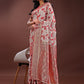 Shree Shyam Fashion Stunning Beige & Red Linen Saree with Floral Print and Rich Zari Pallu - Festive & Traditional Wear