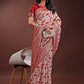 Shree Shyam Fashion Stunning Beige & Red Linen Saree with Floral Print and Rich Zari Pallu - Festive & Traditional Wear