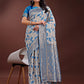 Shree Shyam Fashion Stunning Beige & Red Linen Saree with Floral Print and Rich Zari Pallu - Festive & Traditional Wear