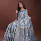 Shree Shyam Fashion Stunning Beige & Red Linen Saree with Floral Print and Rich Zari Pallu - Festive & Traditional Wear