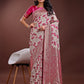 Shree Shyam Fashion Stunning Beige & Purple Linen Saree with Floral Print and Rich Zari Pallu - Festive & Traditional Wear