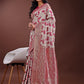 Shree Shyam Fashion Stunning Beige & Purple Linen Saree with Floral Print and Rich Zari Pallu - Festive & Traditional Wear