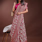 Shree Shyam Fashion Stunning Beige & Purple Linen Saree with Floral Print and Rich Zari Pallu - Festive & Traditional Wear