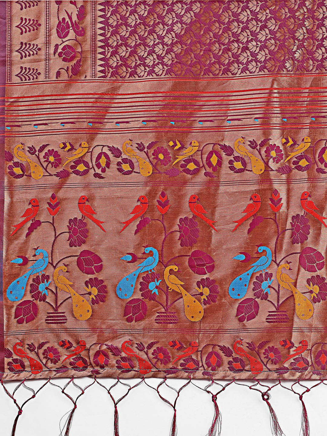 Astita Vibrant Copper & Magenta Banarasi Silk Saree with Colorful Pallu - Perfect Blend of Tradition and Festive Elegance | Swadesiicart
